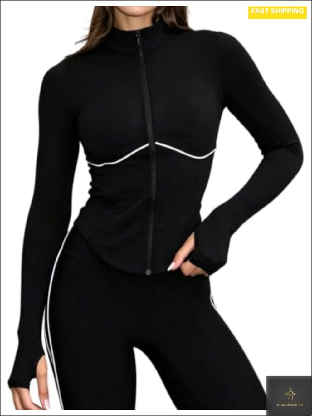 Slim Fit Zip Up Track Jacket with Thumb Holes Athletic Workout Long Sleeve